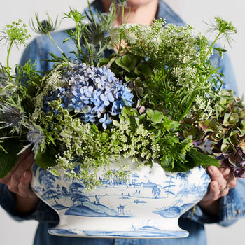 Country Estate Delft Blue Tureen with flowers.