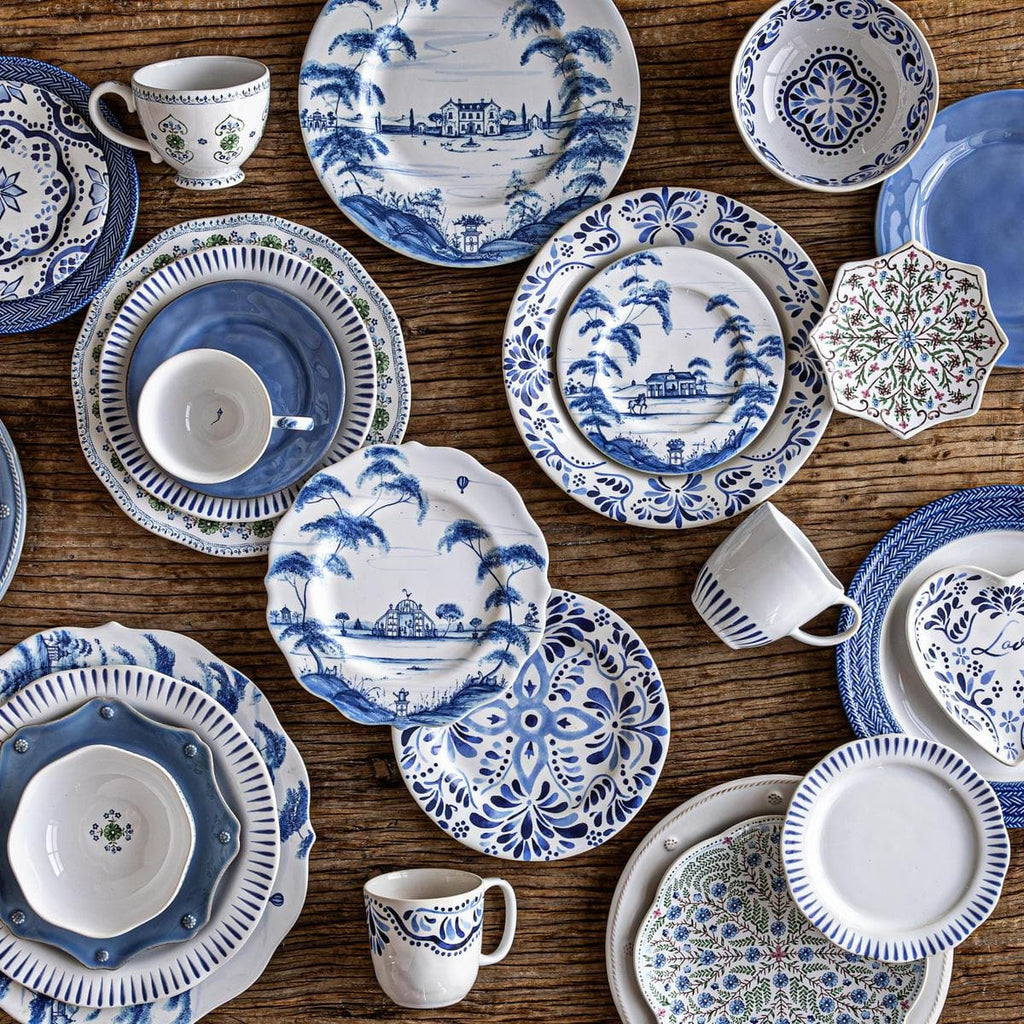 A combination of bright blue and white plates for blissful days of endless summer entertaining.